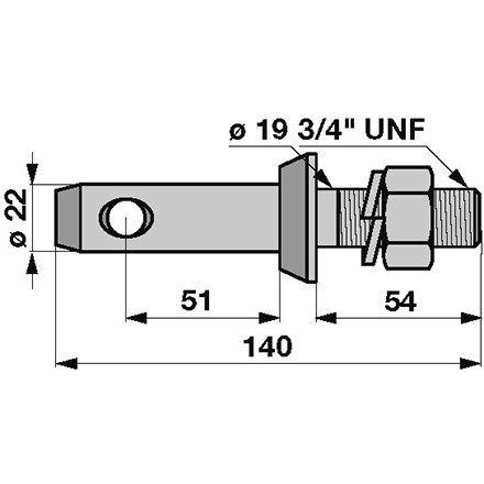 Unterlenker-Bundbolzen Kat 1 mit Zoll-Gewinde 3/4 Zoll UNF Durchmesser 22mm in Top Qualität