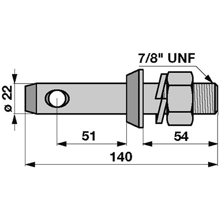 Unterlenker-Bundbolzen Kat 1 mit Zoll-Gewinde 7/8 Zoll UNF Durchmesser 22mm in Top Qualität