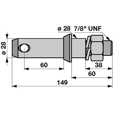 Unterlenker-Bundbolzen Kat 1 mit Zoll-Gewinde 7/8 Zoll UNF Durchmesser 28/28mm in Top Qualität