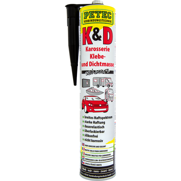 K&D Karosserie Klebe- und Dichtmasse 310ml Kartusche Farbe schwarz der Marke PETEC