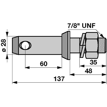 Unterlenker-Bundbolzen Kat 2 mit Zoll-Gewinde 7/8 Zoll UNF Durchmesser 28mm in Top Qualität