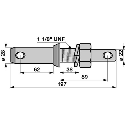 Unterlenker-Bundbolzen Kat 1/2 mit Zoll-Gewinde 1 1/8 Zoll UNF Durchmesser 28/22mm in Top Qualität