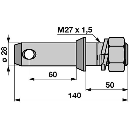 Unterlenker-Bundbolzen Kat 2 mit Gewinde M27x1,5mm mit Durchmesser 28mm in Top Qualität