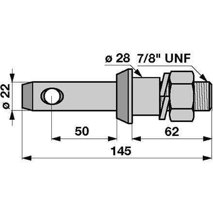 Unterlenker-Bundbolzen Kat 1 mit Zoll-Gewinde 7/8 Zoll UNF Durchmesser 22/28mm in Top Qualität