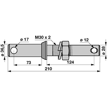 Unterlenker-Bundbolzen Kat 2/3 mit Gewinde M30x2mm Durchmesser 36,5/28mm in Top Qualität