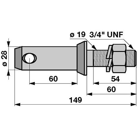 Unterlenker-Bundbolzen Kat 2 mit Zoll-Gewinde 3/4 Zoll UNF Durchmesser 28/19mm in Top Qualität