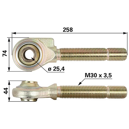 Kugelgelenkkopf für Stabilisator ASST-B M30x3,5mm L= 193mm d= 25,4mm B= 40mm